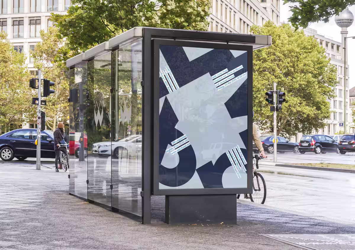 Stade de Bordeaux: Typografisches Plakat für eine Ausstellung, aus Grundriss und Fassade des Gebäudes entwickelt.